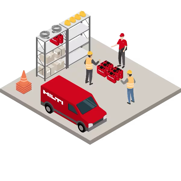 Illustration of a Hilti truck and employees working