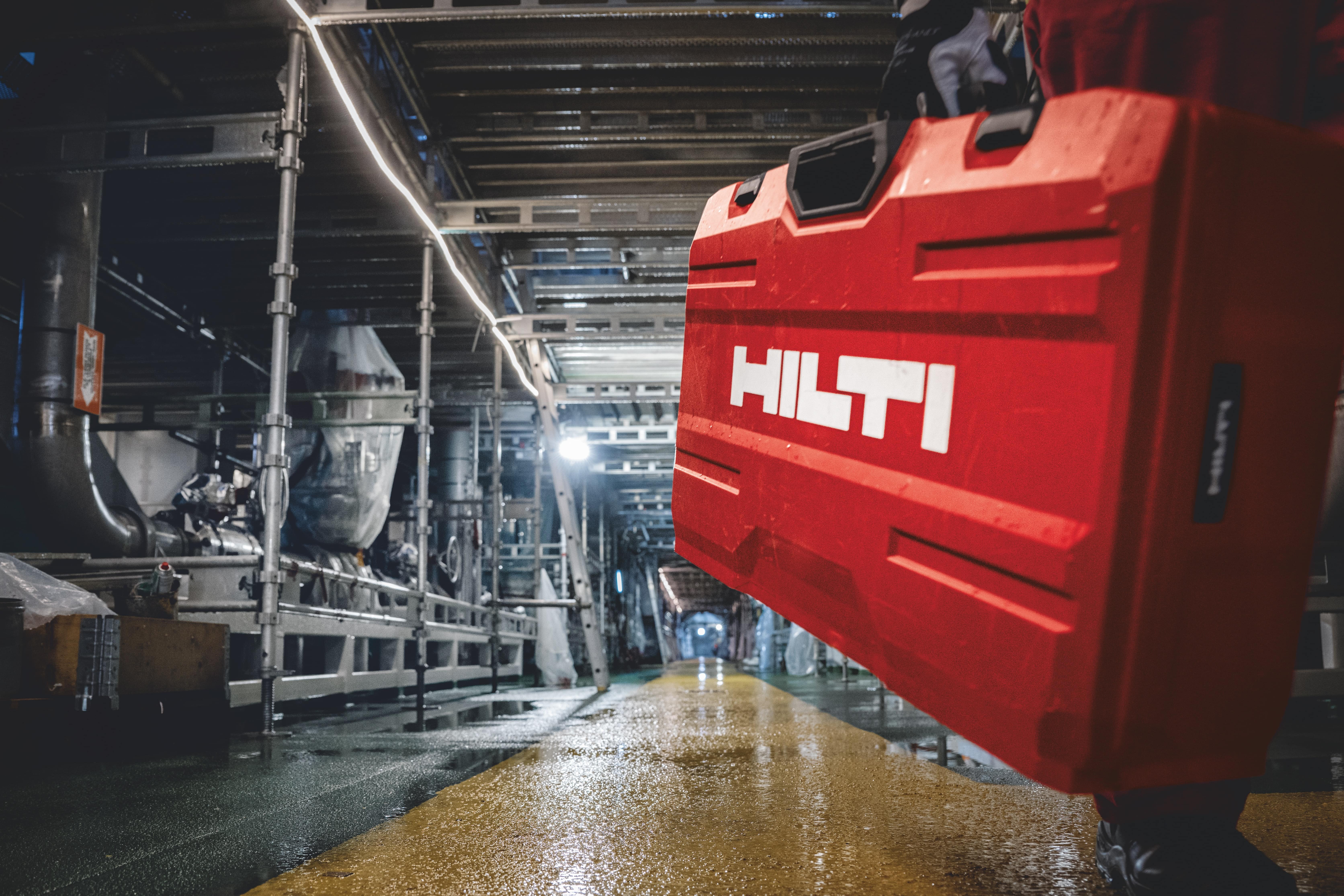 Red Hilti case in a factory